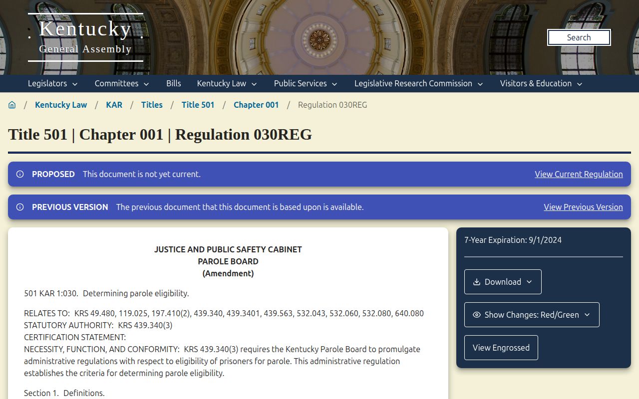 Kentucky parole regulation used for Menifee County supervision records